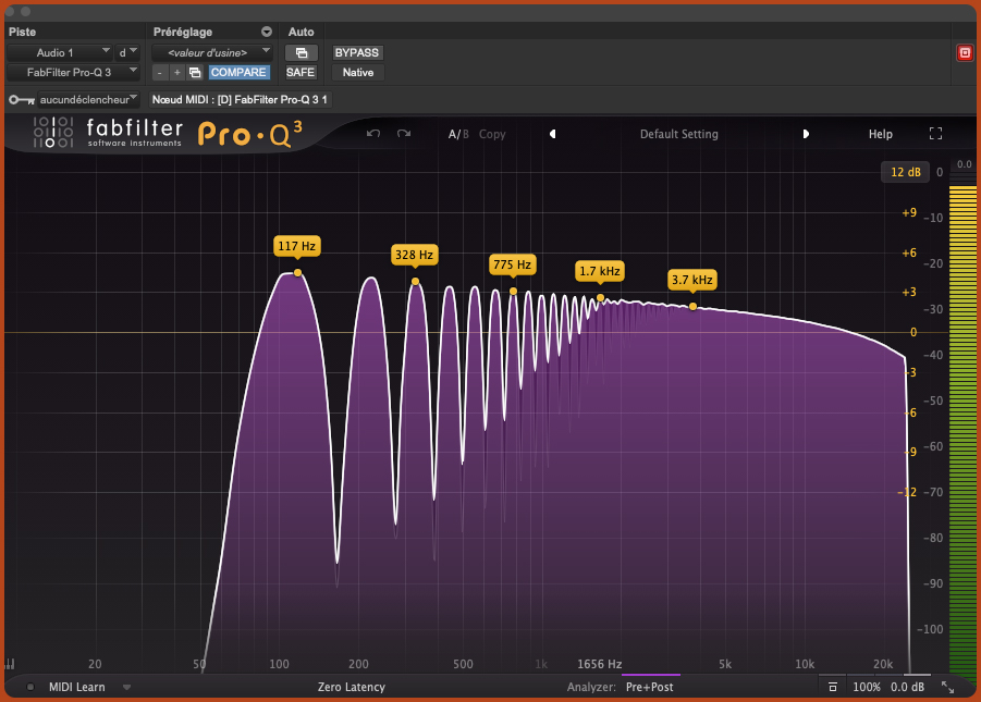 Une note avec sa fondamentale dominante et la cascade d'harmoniques décroissantes vers les hautes fréquences